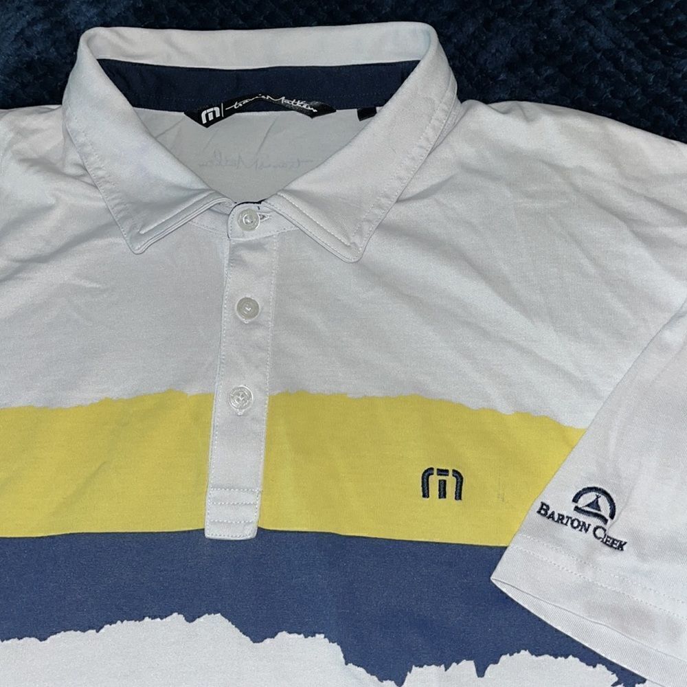 White Black Yellow Paintbrush Travis Mathew mens golf polo shirt Barton Creek XL